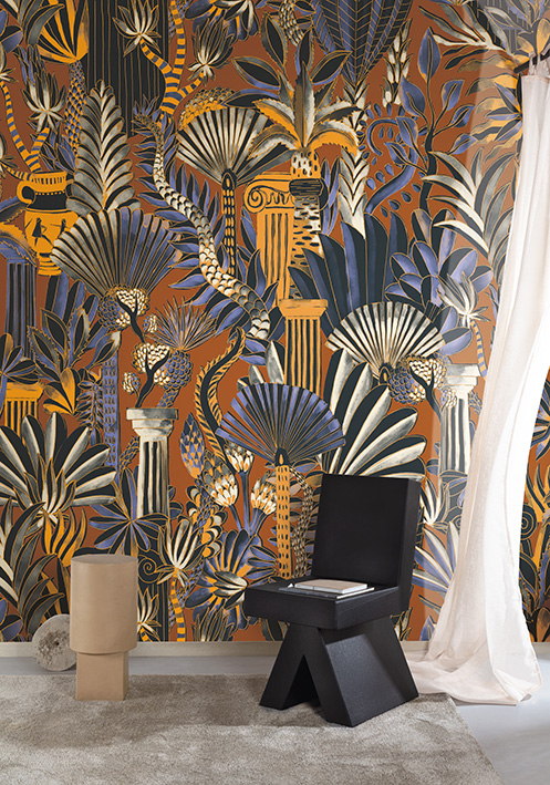 Panoramic wallpaper hand-painted Greek columns and leaves | Khrôma by ...